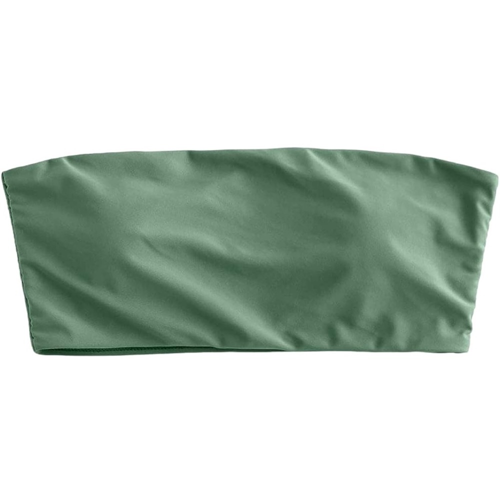 👙NWT ZAFUL Bandeau Bikini Top Strapless Solid Color Army Green Size Small